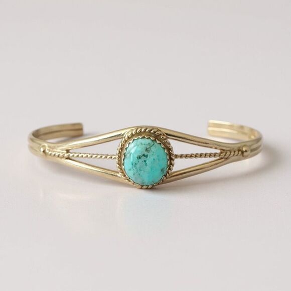 Handmade Native American Turquoise & Sterling Silver Cuff Bracelet Esther White